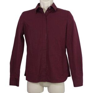 Theory Classic Fitted Shirt Women Size S Burgundy Mulberry Core Shirting FLAW